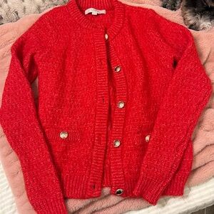 Loft Red Cardigan Sweater
